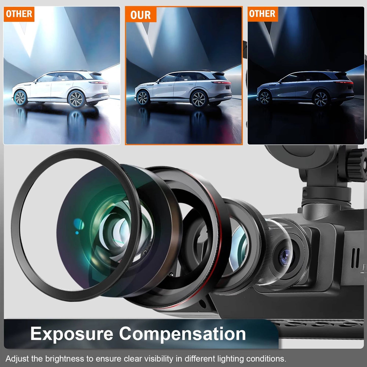 Four-Camera Dash Cam with Infrared Night Vision and Wireless App Control