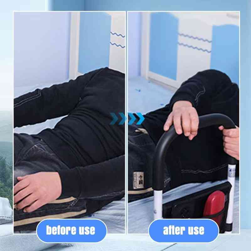 Adjustable Bed Rail with Dual Foam Handles and Storage Pocket