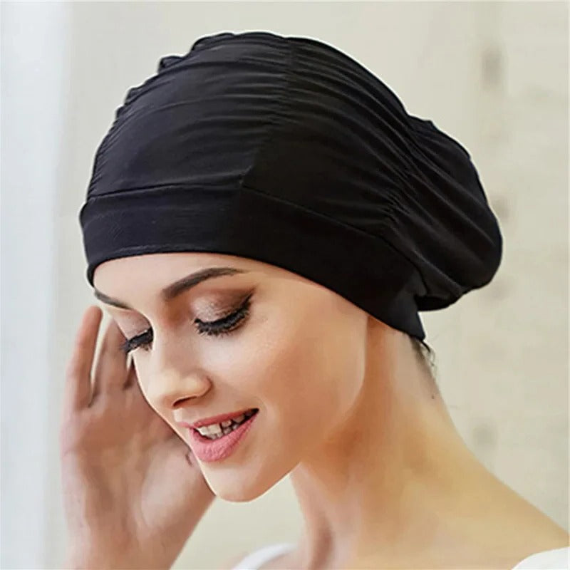 Turban Swimming Cap with Stretch Fit and Twist Design, Quick Drying