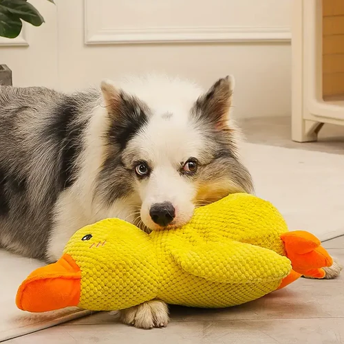 Quacking Duck Dog Toy with Chew Resistant Polyester and Machine Washable Design
