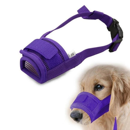 Adjustable Mesh Dog Muzzle with Breathable Nylon and Head Strap, Five Sizes