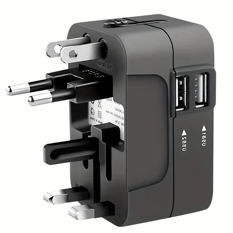 Universal Travel Adapter with Dual USB Ports, 110V-220V Compatible