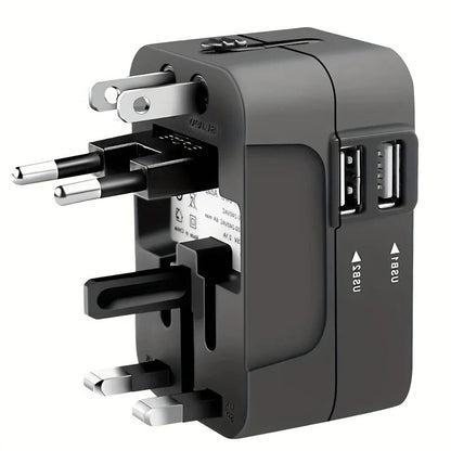 Universal Travel Adapter with Dual USB Ports, 110V-220V Compatible