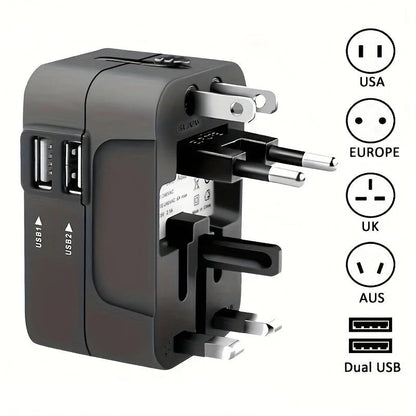 Universal Travel Adapter with Dual USB Ports, 110V-220V Compatible