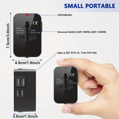 Universal Travel Adapter with Dual USB Ports, 110V-220V Compatible