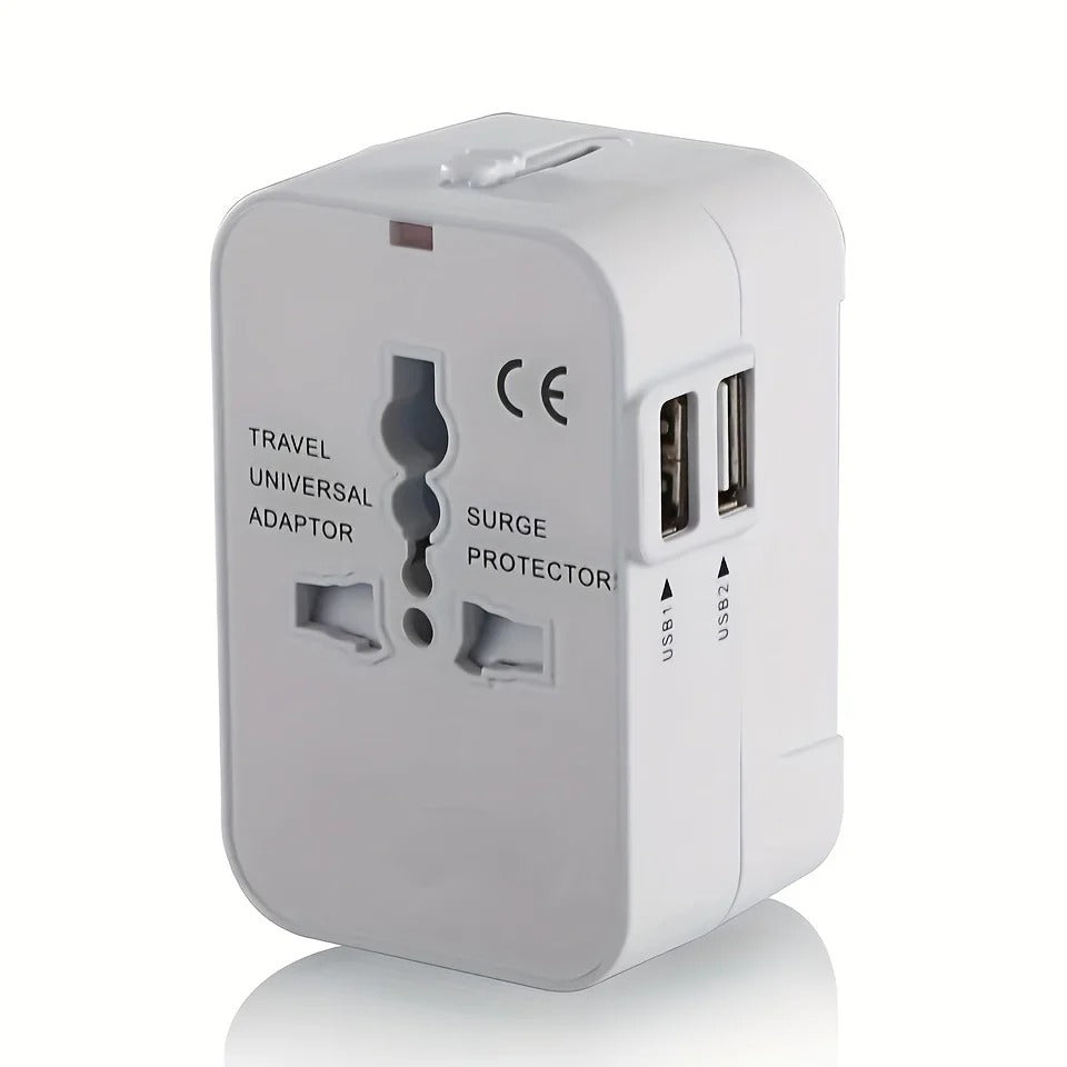 Universal Travel Adapter with Dual USB Ports, 110V-220V Compatible