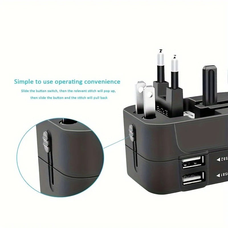 Universal Travel Adapter with Dual USB Ports, 110V-220V Compatible