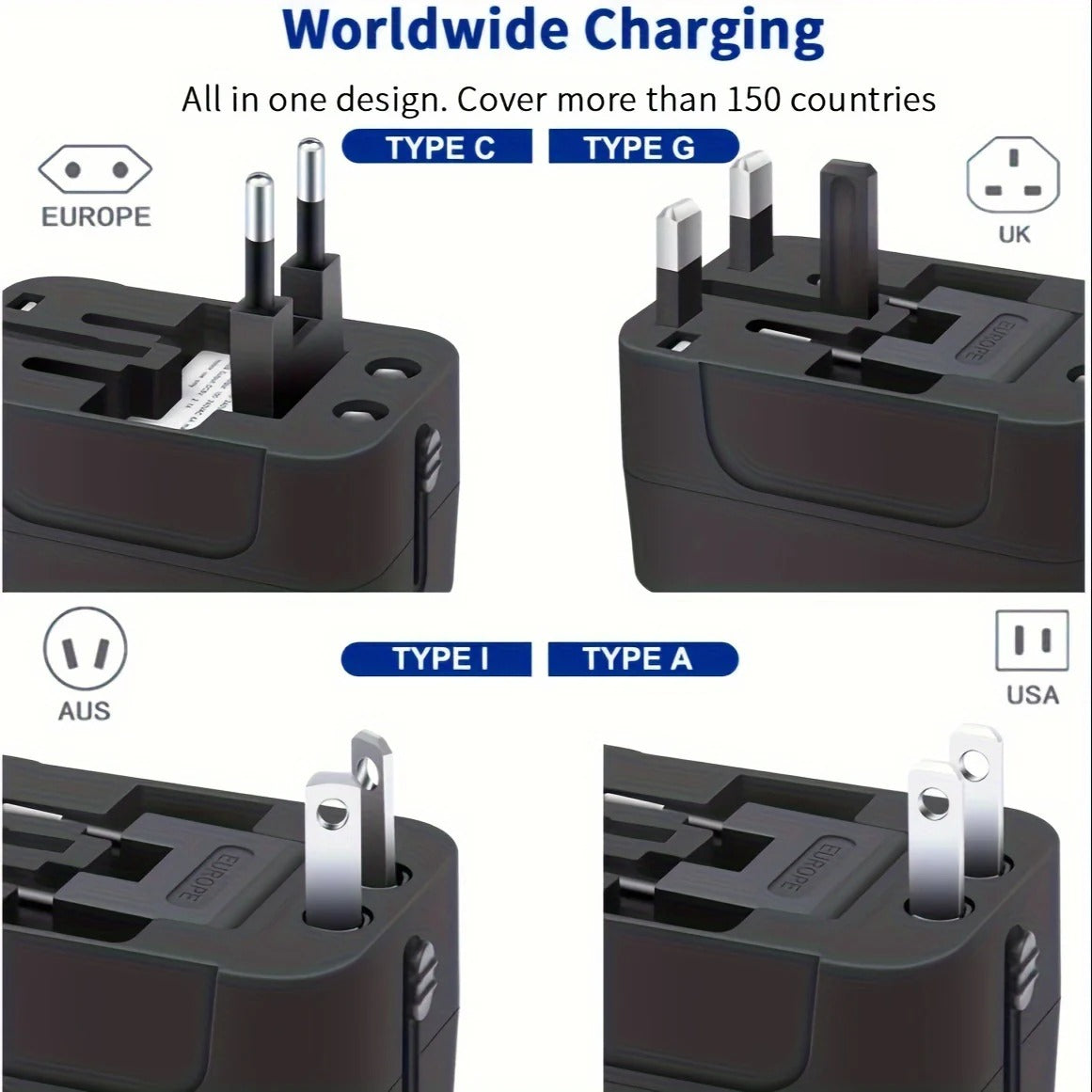 Universal Travel Adapter with Dual USB Ports, 110V-220V Compatible