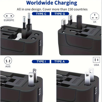 Universal Travel Adapter with Dual USB Ports, 110V-220V Compatible