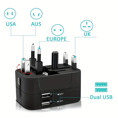 Universal Travel Adapter with Dual USB Ports, 110V-220V Compatible