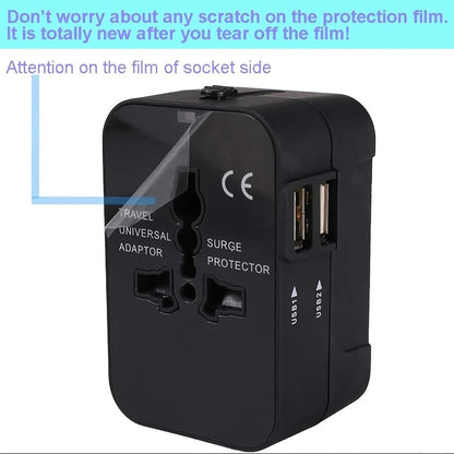 Universal Travel Adapter with Dual USB Ports, 110V-220V Compatible