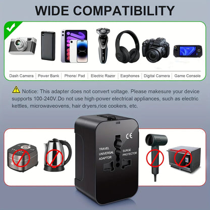 Universal Travel Adapter with Dual USB Ports, 110V-220V Compatible