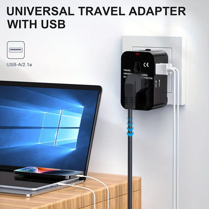 Universal Travel Adapter with Dual USB Ports, 110V-220V Compatible