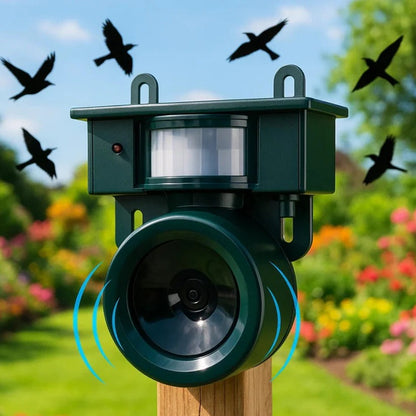 Solar Powered Bird Repeller with Motion Sensor and Adjustable Sound Deterrent