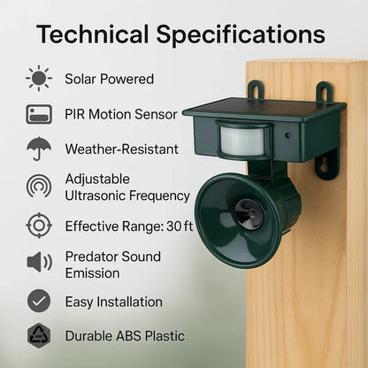 Solar Powered Bird Repeller with Motion Sensor and Adjustable Sound Deterrent