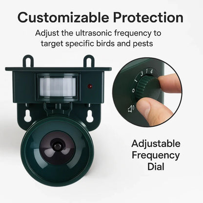 Solar Powered Bird Repeller with Motion Sensor and Adjustable Sound Deterrent