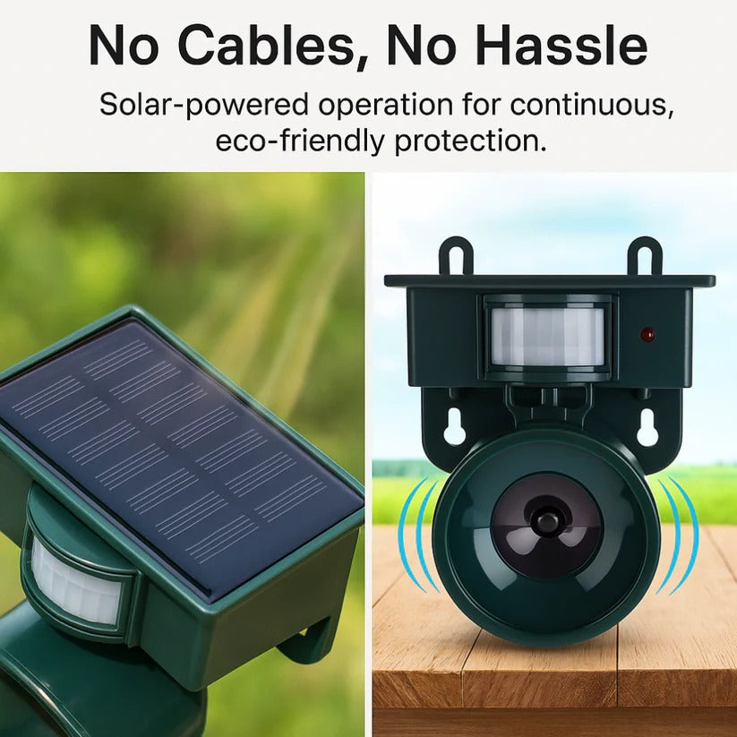 Solar Powered Bird Repeller with Motion Sensor and Adjustable Sound Deterrent