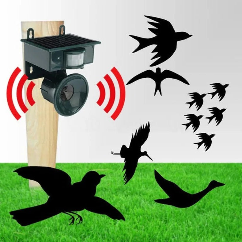 Solar Powered Bird Repeller with Motion Sensor and Adjustable Sound Deterrent