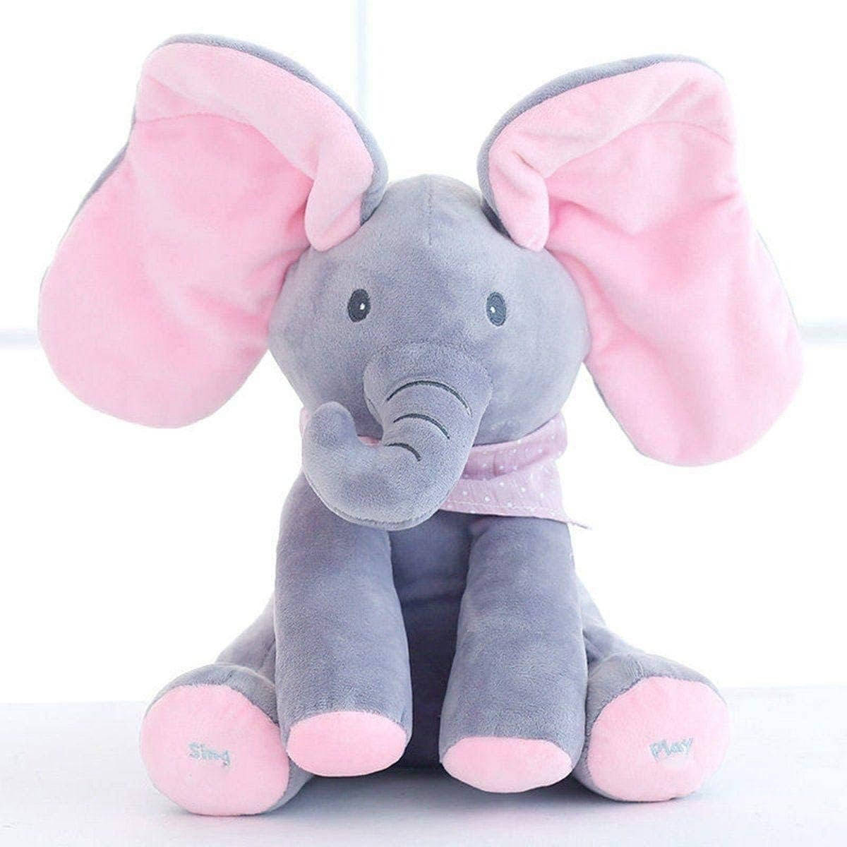 Interactive Plush Elephant with Peekaboo Mode and Singing Feature, Moving Ears