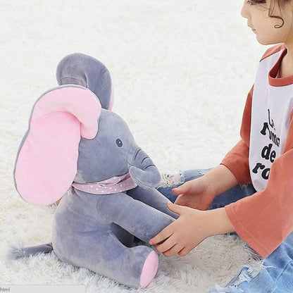 Interactive Plush Elephant with Peekaboo Mode and Singing Feature, Moving Ears