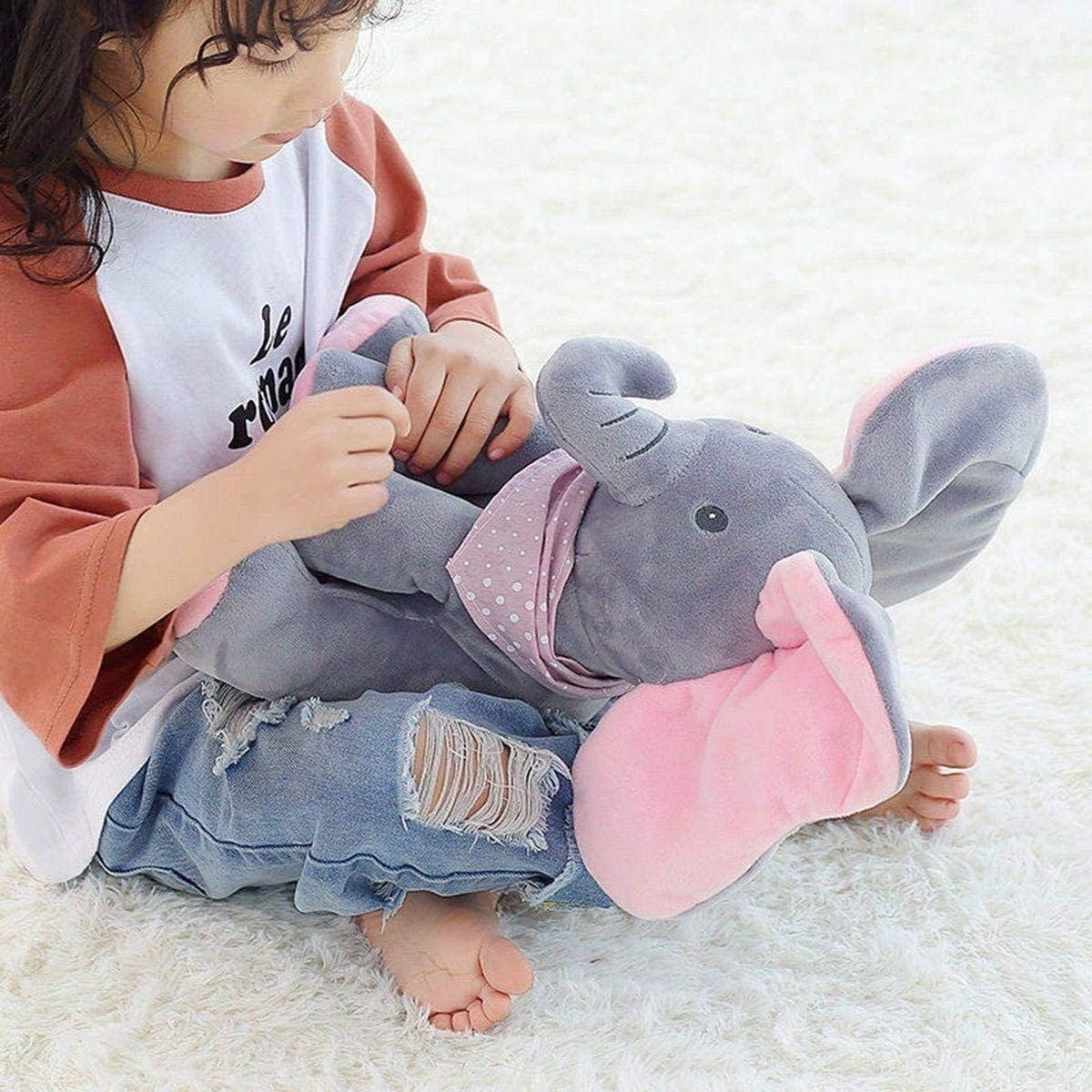 Interactive Plush Elephant with Peekaboo Mode and Singing Feature, Moving Ears
