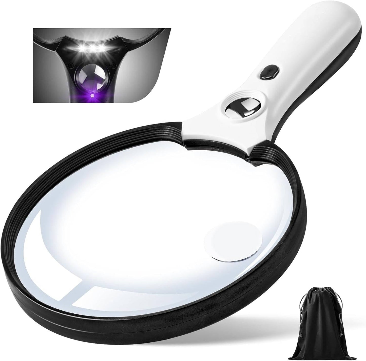Magnifying Glass with LED Light and UV Authentication, Triple Magnification