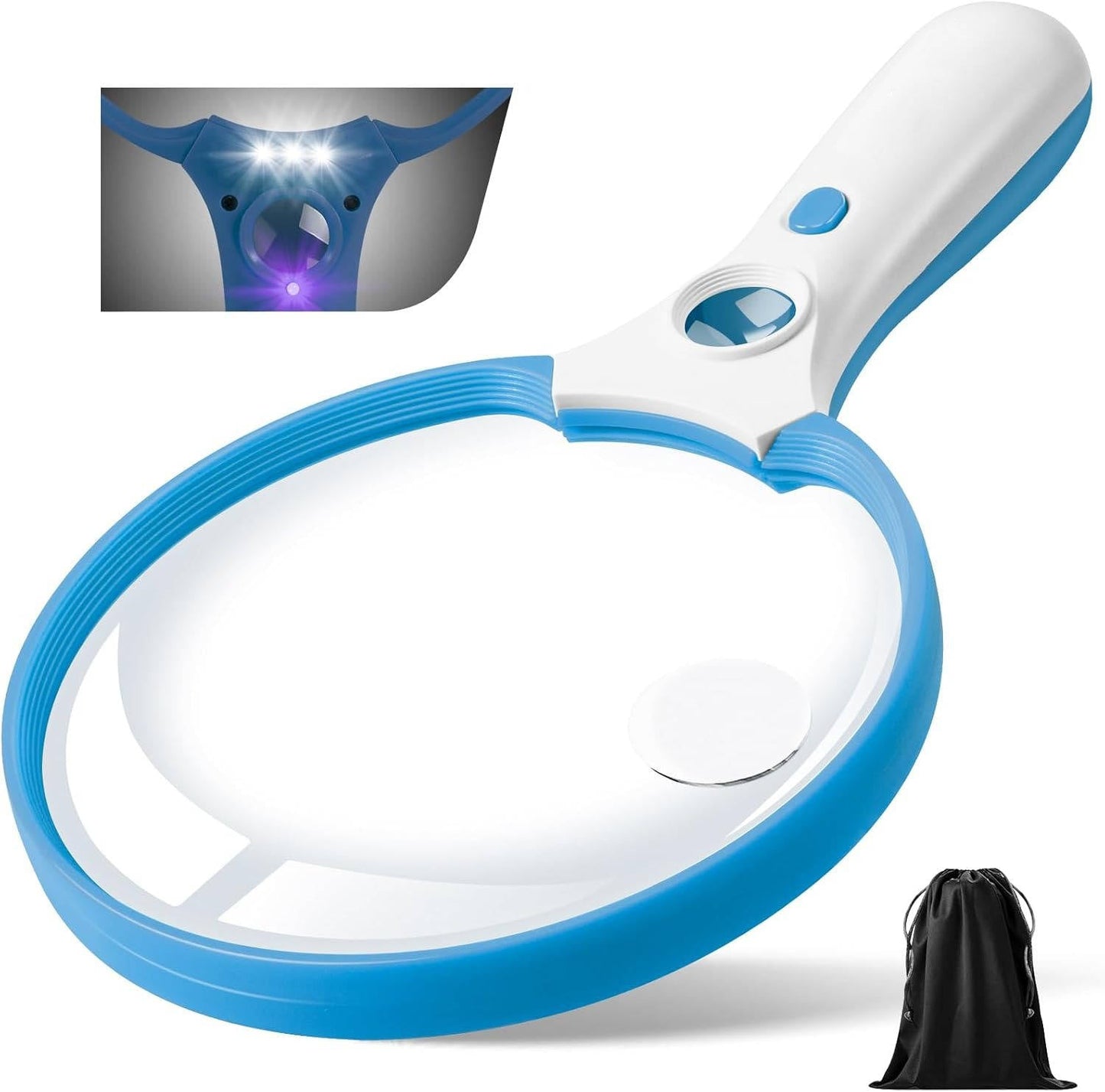 Magnifying Glass with LED Light and UV Authentication, Triple Magnification
