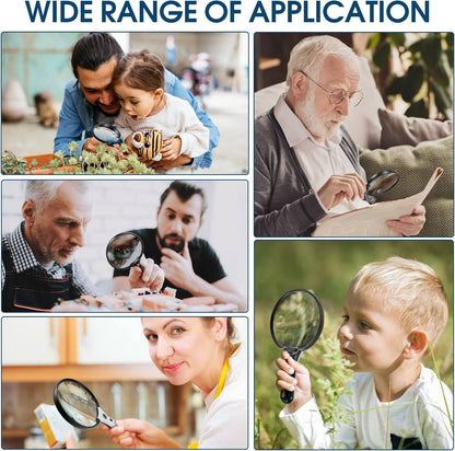 Magnifying Glass with LED Light and UV Authentication, Triple Magnification