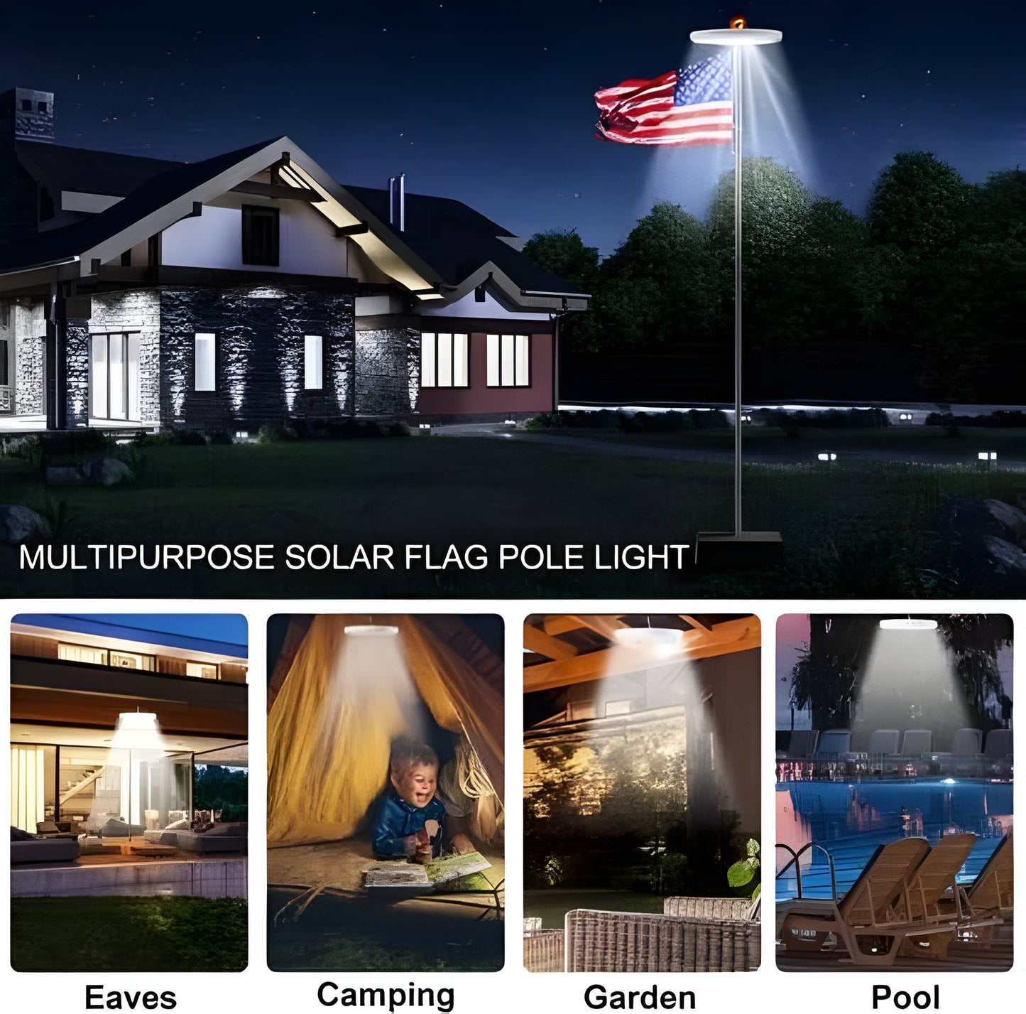 Solar Flagpole Light with Automatic Dusk-to-Dawn Sensor and 700 Lumen LED Output