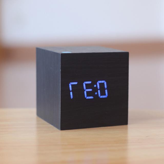 Wood Block Clock with Sound Activation and LED Display