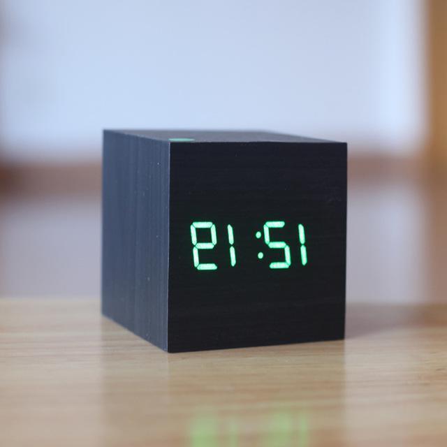 Wood Block Clock with Sound Activation and LED Display