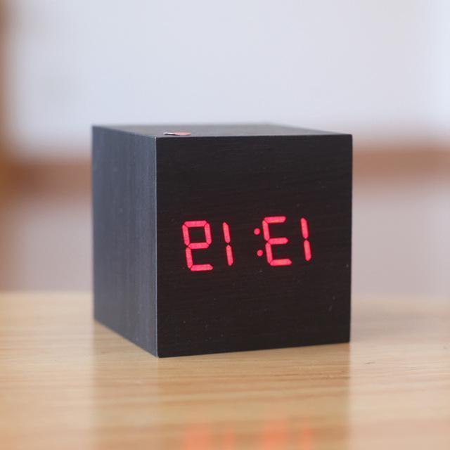 Wood Block Clock with Sound Activation and LED Display