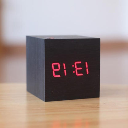 Wood Block Clock with Sound Activation and LED Display