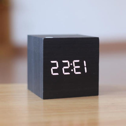 Wood Block Clock with Sound Activation and LED Display