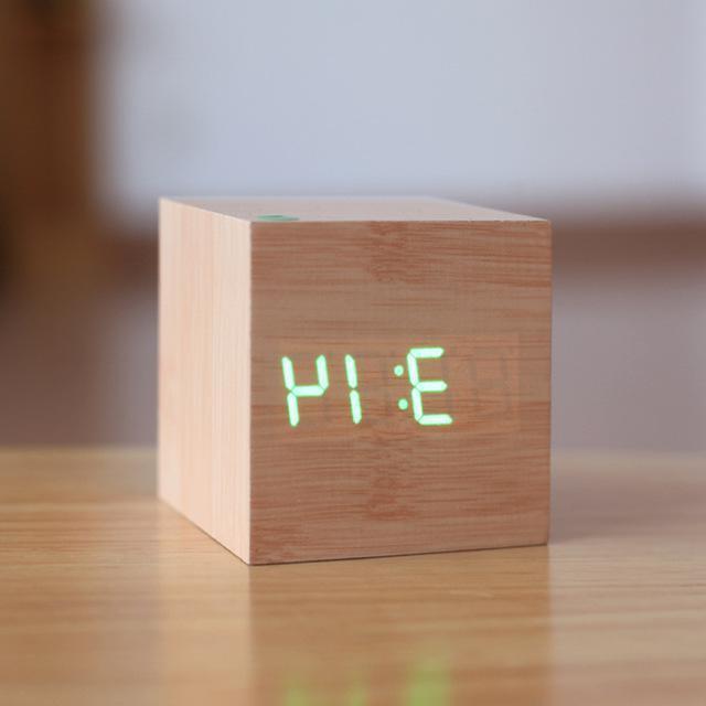Wood Block Clock with Sound Activation and LED Display