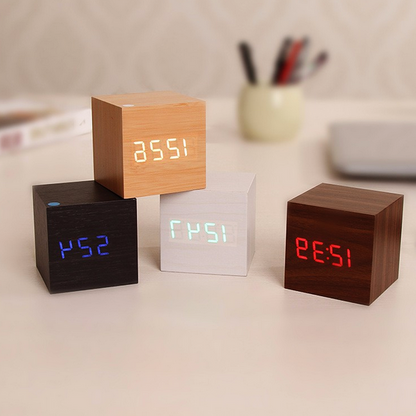 Wood Block Clock with Sound Activation and LED Display