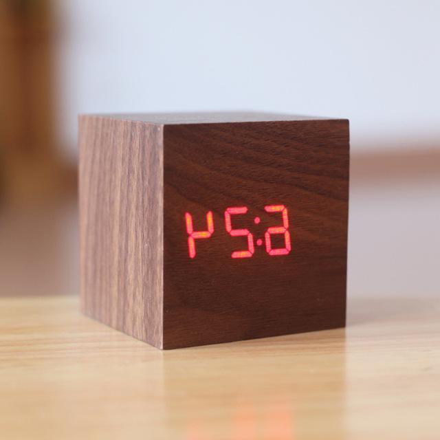 Wood Block Clock with Sound Activation and LED Display