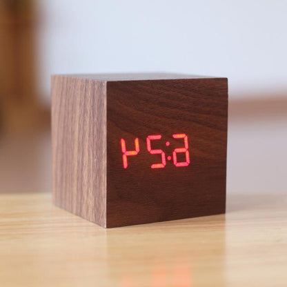 Wood Block Clock with Sound Activation and LED Display