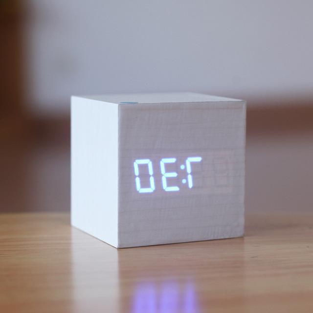 Wood Block Clock with Sound Activation and LED Display