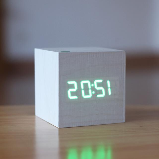 Wood Block Clock with Sound Activation and LED Display