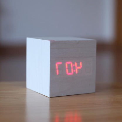 Wood Block Clock with Sound Activation and LED Display