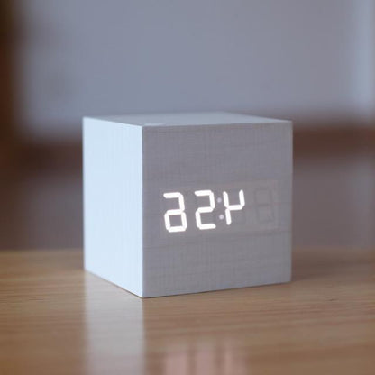 Wood Block Clock with Sound Activation and LED Display