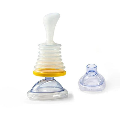 Airway Obstruction Removal Tool with Spring-Loaded Plunger and Airtight Mask Seal