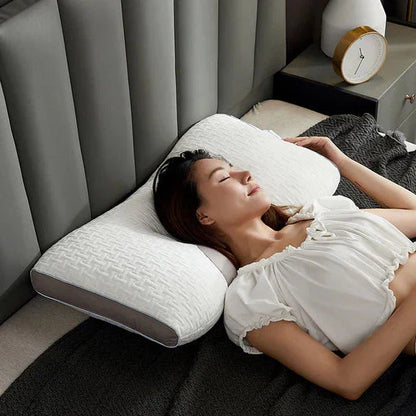 Contoured Sleep Pillow with Dual Position Support and Quick Rebound Core