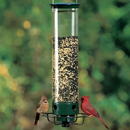 Bird Feeder with Weight-Activated Spinning Perch and Four Feeding Ports
