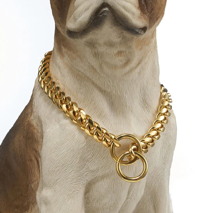 Solid Steel Dog Collar with Polished Links and Rust-Resistant Finish
