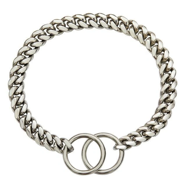 Solid Steel Dog Collar with Polished Links and Rust-Resistant Finish