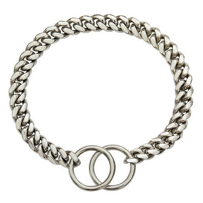 Solid Steel Dog Collar with Polished Links and Rust-Resistant Finish