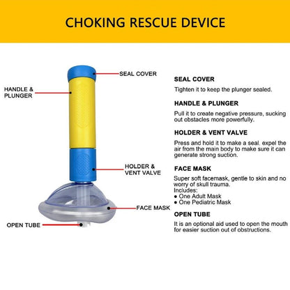 Airway Obstruction Removal Tool with Spring-Loaded Plunger and Airtight Mask Seal