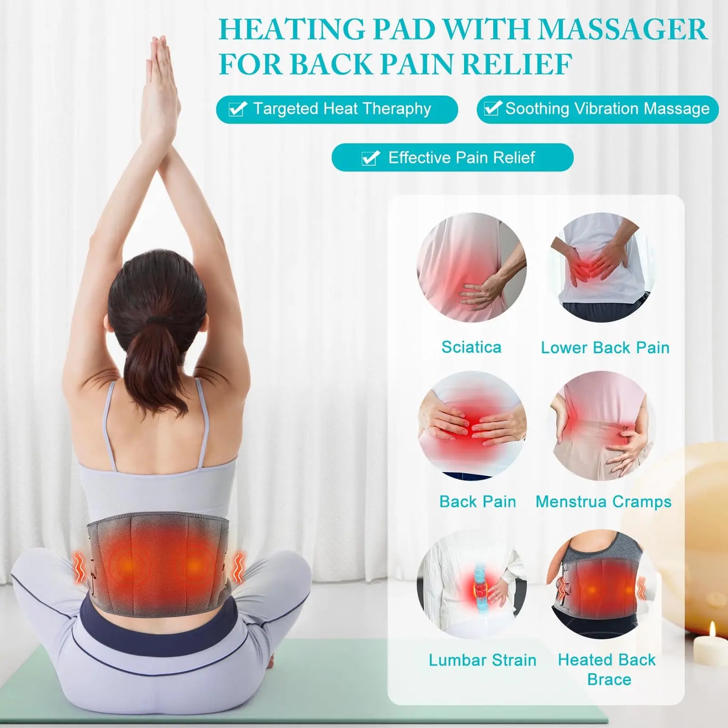 Cordless Lower Back Massager with Infrared Heat and Red Light Therapy, 5 Temperature Levels